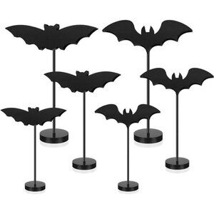6 Pieces Halloween Table Decorations Tall Standing Bat Decor Wood Sign Block